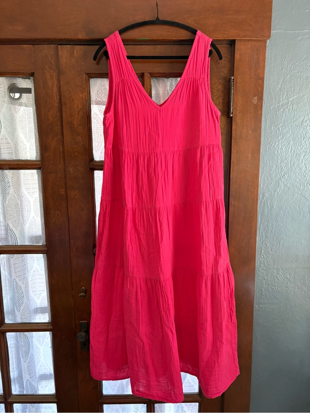 Quince 100% Organic Cotton Gauze Tiered Maxi Midi Dress in Amaranth Pink Medium - Picture 4 of 8